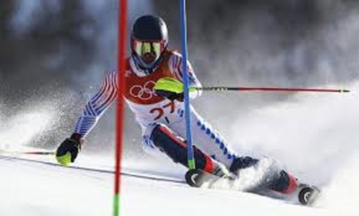 A Skier Competing in a Race