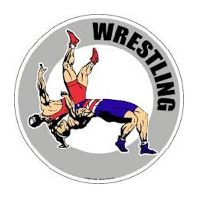 wrestler pinning another in a circle logo
